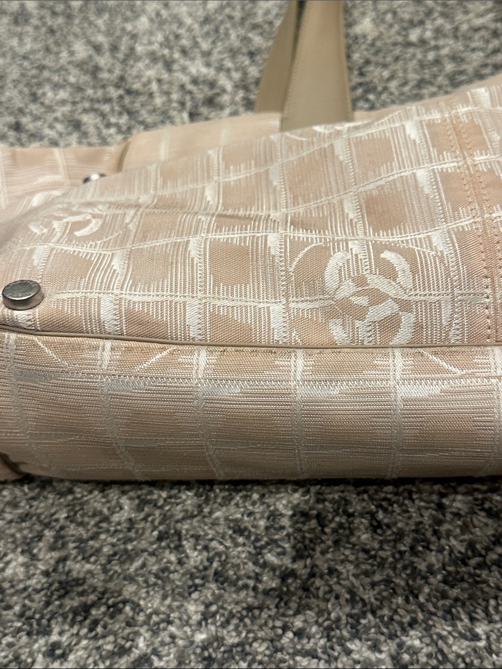 CHANEL Pink Logo Jacquard Tote with Neutral Leather Handles - Picture 9 of 9
